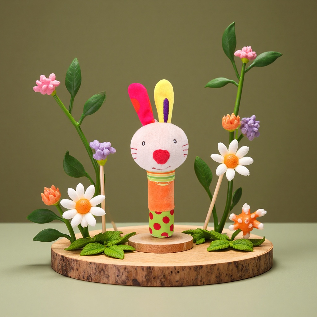 BBSKY cute baby cartoon animal hand-cranked stick plush fabric doll toys are suitable for early education and enlightenment children's gifts for babies Specification image