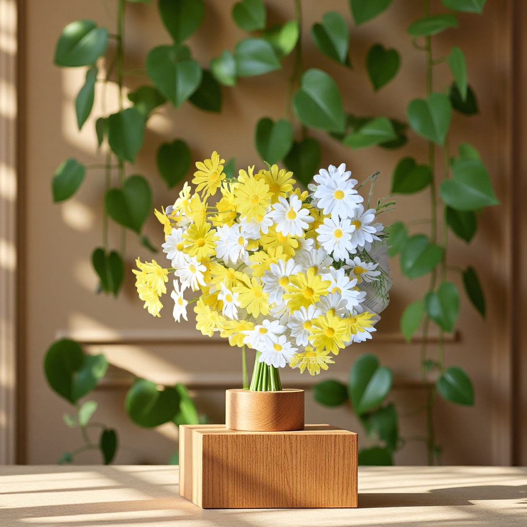 五头小雏菊洋甘菊波斯菊荷兰菊仿真花束野菊婚庆家居装饰摆件绢花