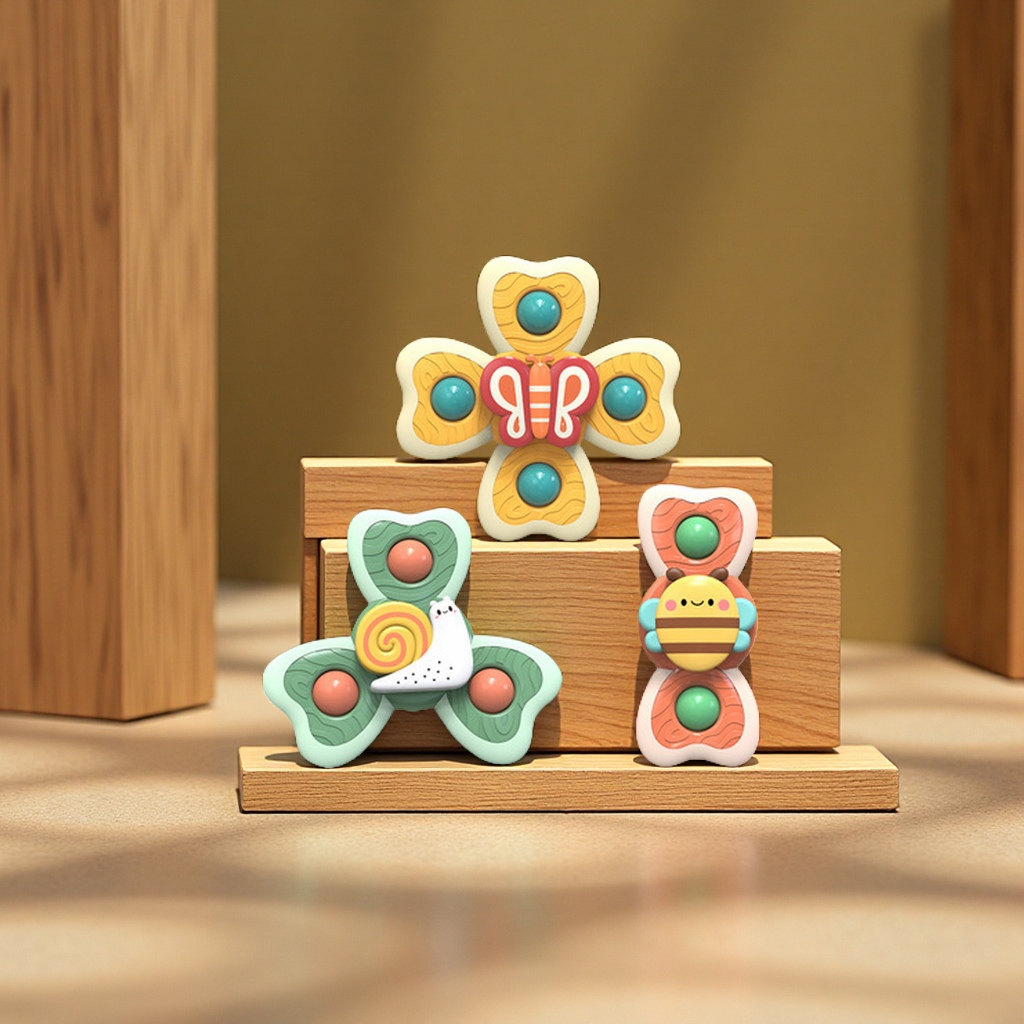 Insect and animal suction Cup Spinning Fun Baby Cartoon fidget Spinner Baby toy Suction Cup Spinning Wheel Puzzle Finger game details Picture