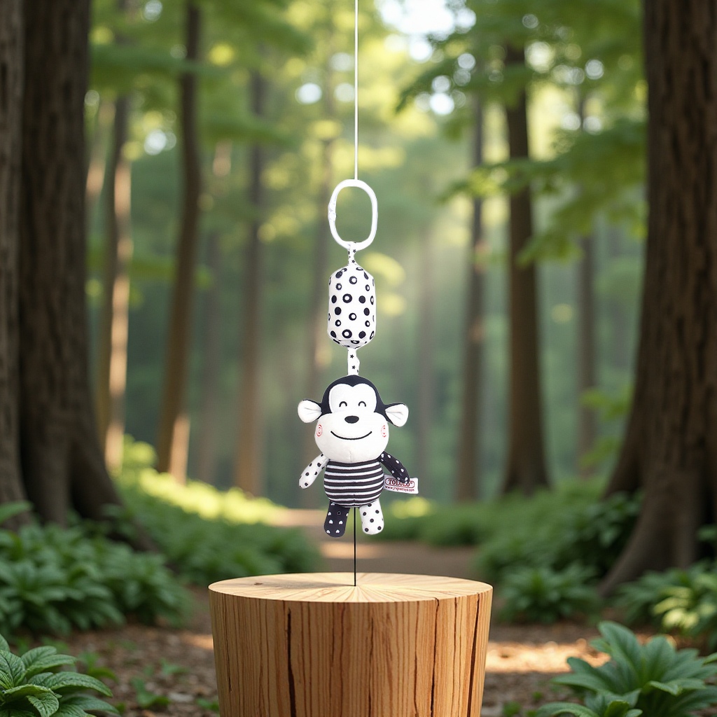 Black and White forest animal wind chime infant and toddler toy, 0-1 year old early education enlightenment hand-cranked pendant, soothing baby sensory training Specification image