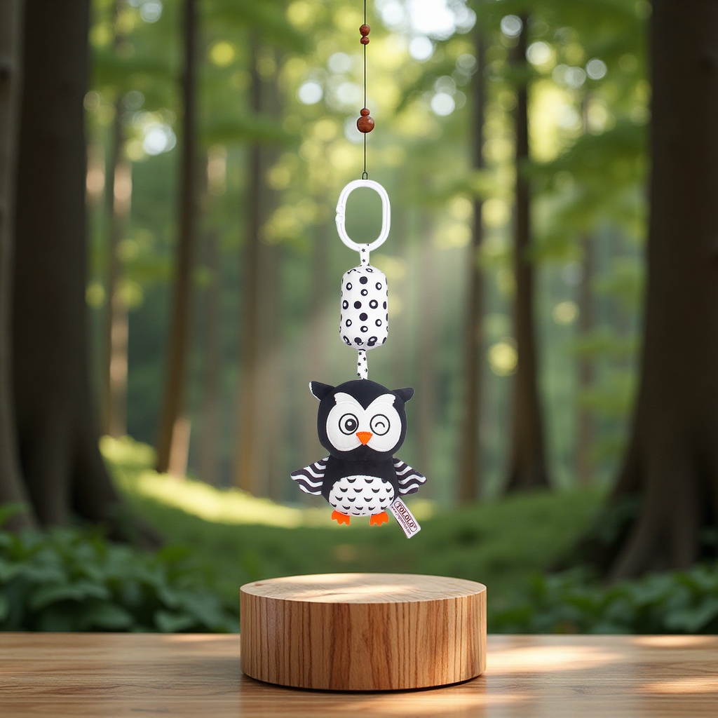 Black and White forest animal wind chime infant and toddler toy, 0-1 year old early education enlightenment hand-cranked pendant, soothing baby sensory training Application Scenario
