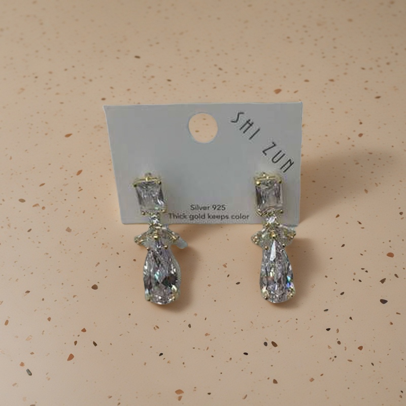 新超闪锆石精致耳饰 水滴形长款显瘦新娘配饰 结婚订婚百搭耳环