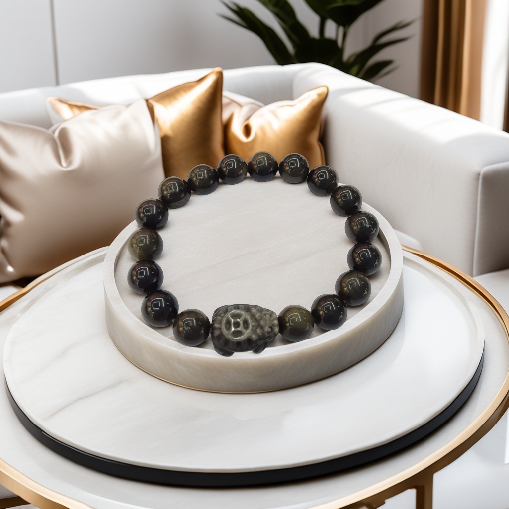 天然黑曜石加貔貅时尚手链产品图