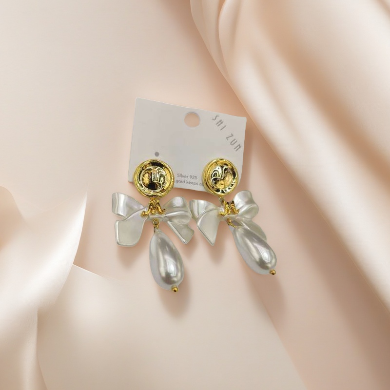 蝴蝶结珍珠水滴小香宫廷风耳环2023年新款爆款高级大气夸张耳饰坠