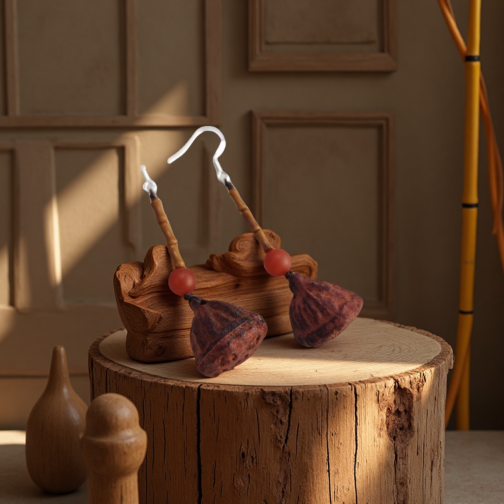 DIY handcrafted beads made of sandalwood lotus pods, olives and bamboo joints details Picture