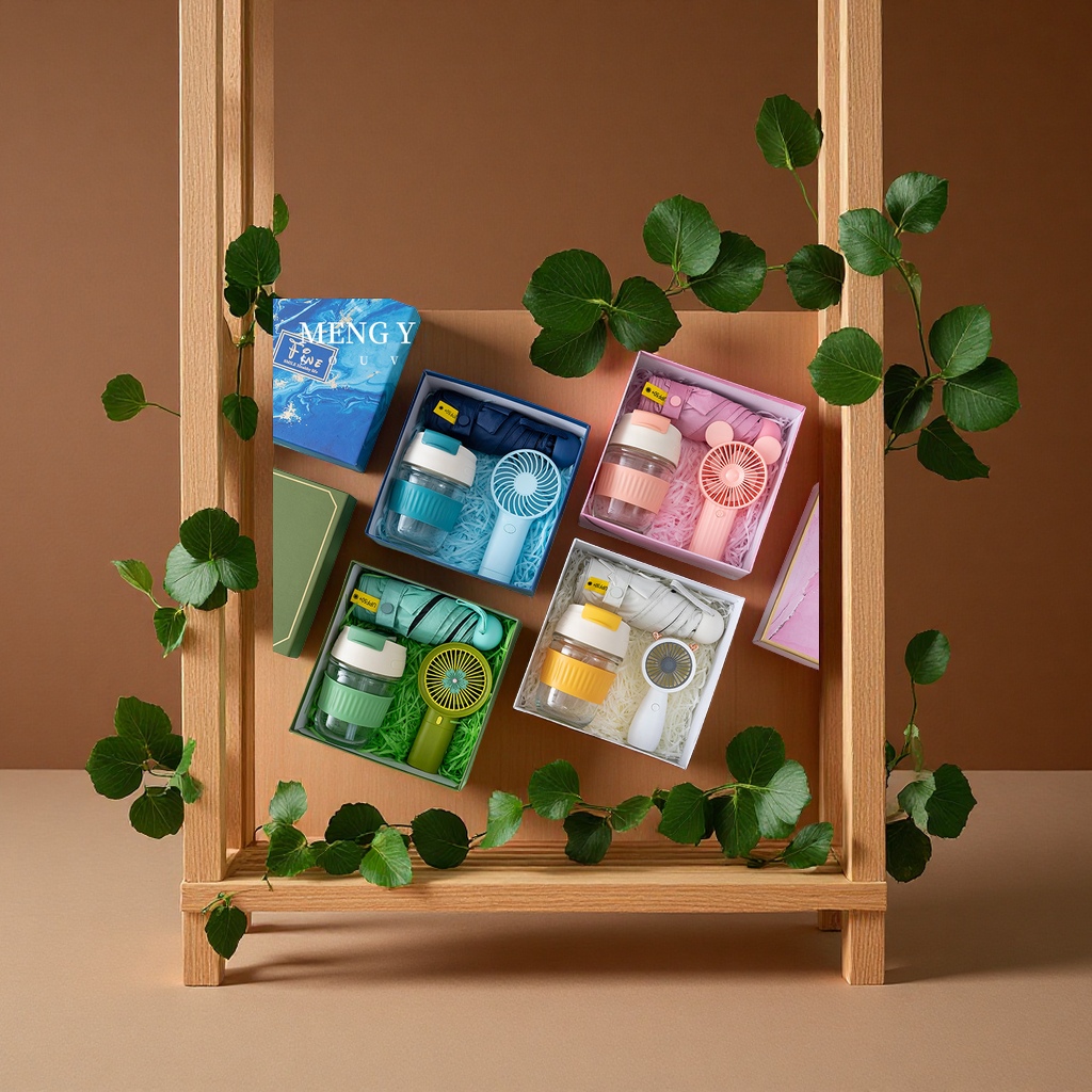 Creative summer gift sets, bank school graduation souvenirs, umbrellas, fans, cups, casual gift boxes, household daily necessities