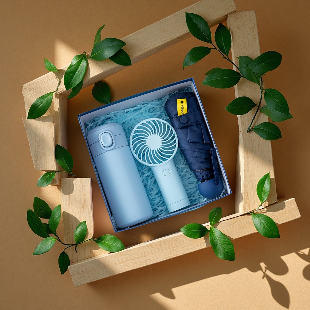 Creative summer gift sets, bank school graduation souvenirs, umbrellas, fans, cups, casual gift boxes, household daily necessities Item Picture