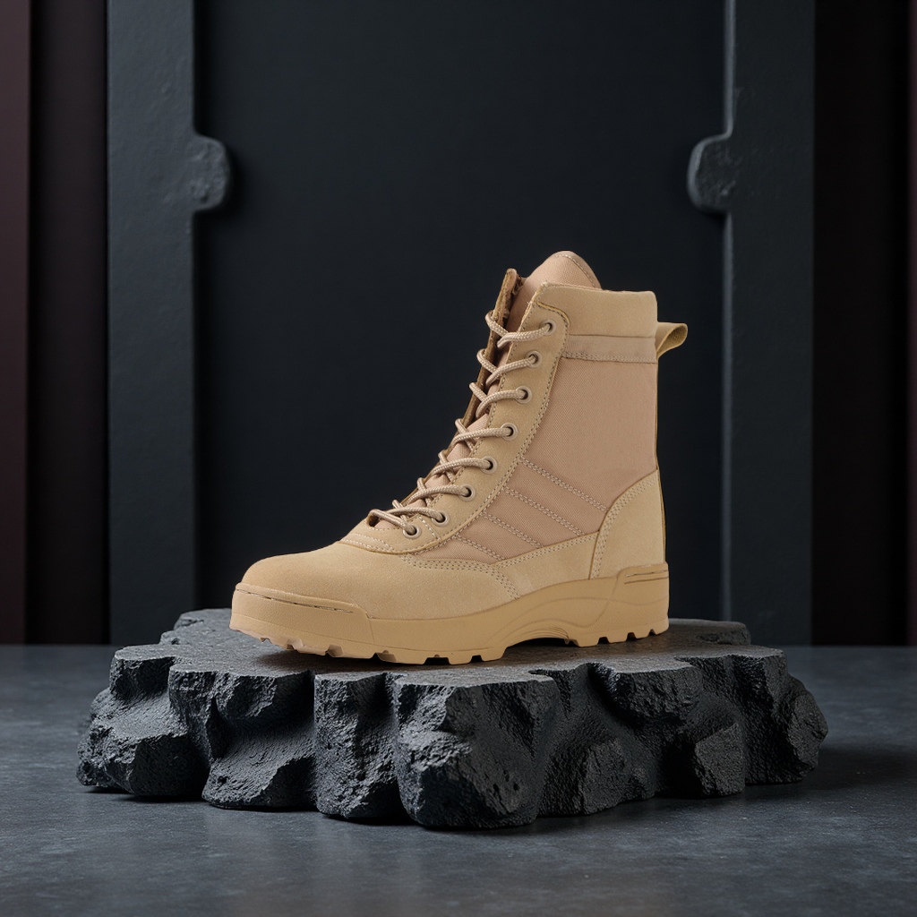 Men's boot manufacturer supplies high-top tactical boots, outdoor combat anti-kick and anti-collision hiking shoes, men's and women's universal sports military boots, military boots, men's outdoor tactical uniforms, military boots details Picture