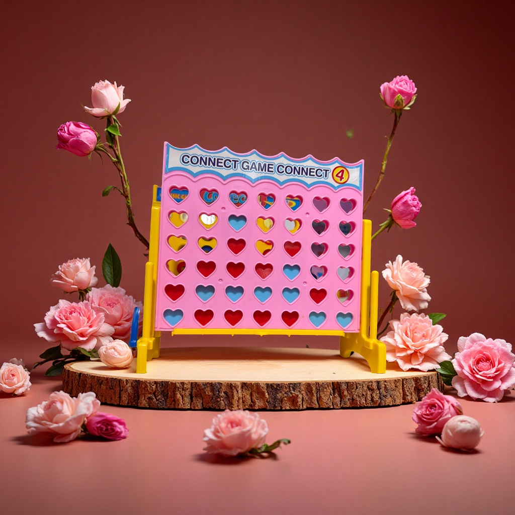 Connect 4四子棋桌游粉黄心形棋盘双人策略休闲益智家庭娱乐适合全年龄