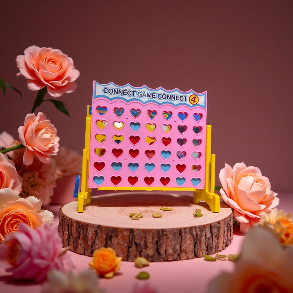 Connect 4四子棋桌游粉黄心形棋盘双人策略休闲益智家庭娱乐适合全年龄细节图