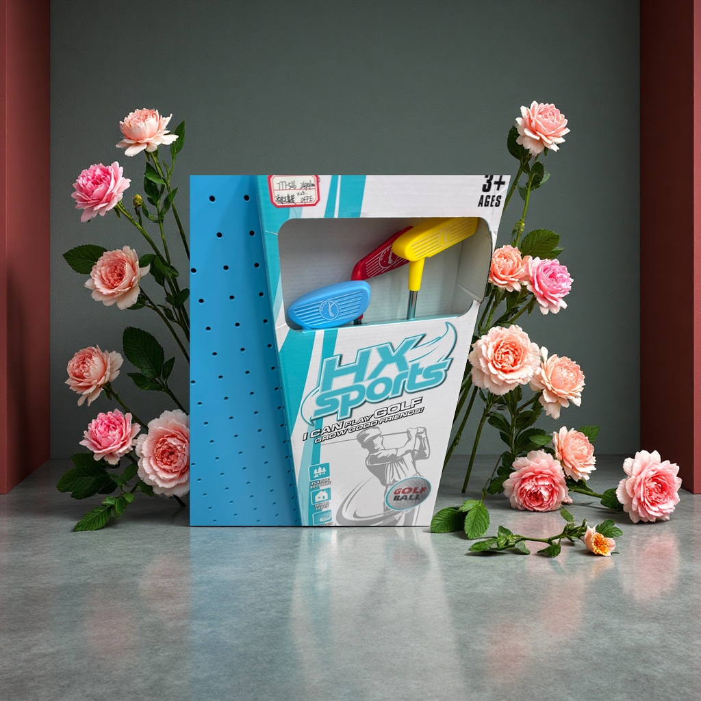 HX Sports儿童高尔夫玩具套装多色球杆高尔夫球适合3岁以上室内外互动休闲运动