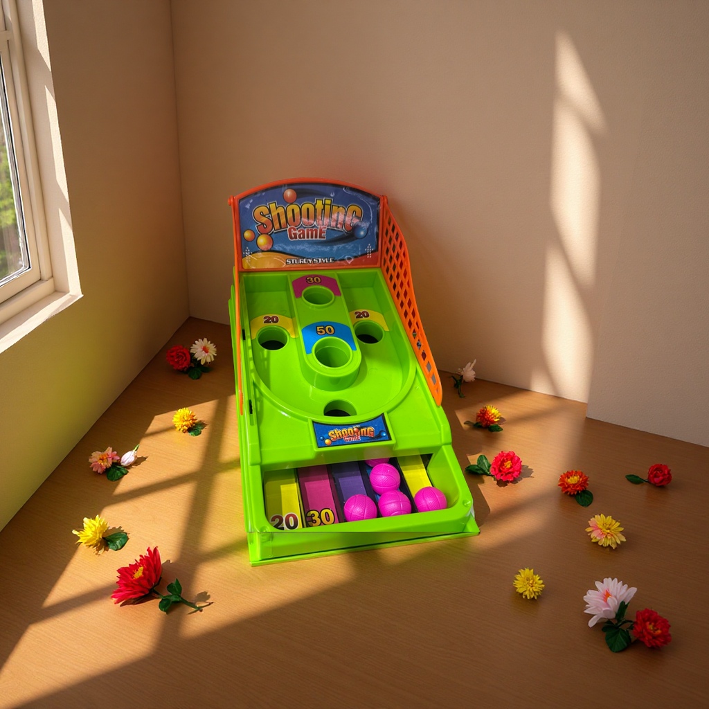 Shooting Game桌面弹射得分玩具鲜绿色配粉色小球黄色弹射装置休闲解压亲子互动单双人竞技产品图