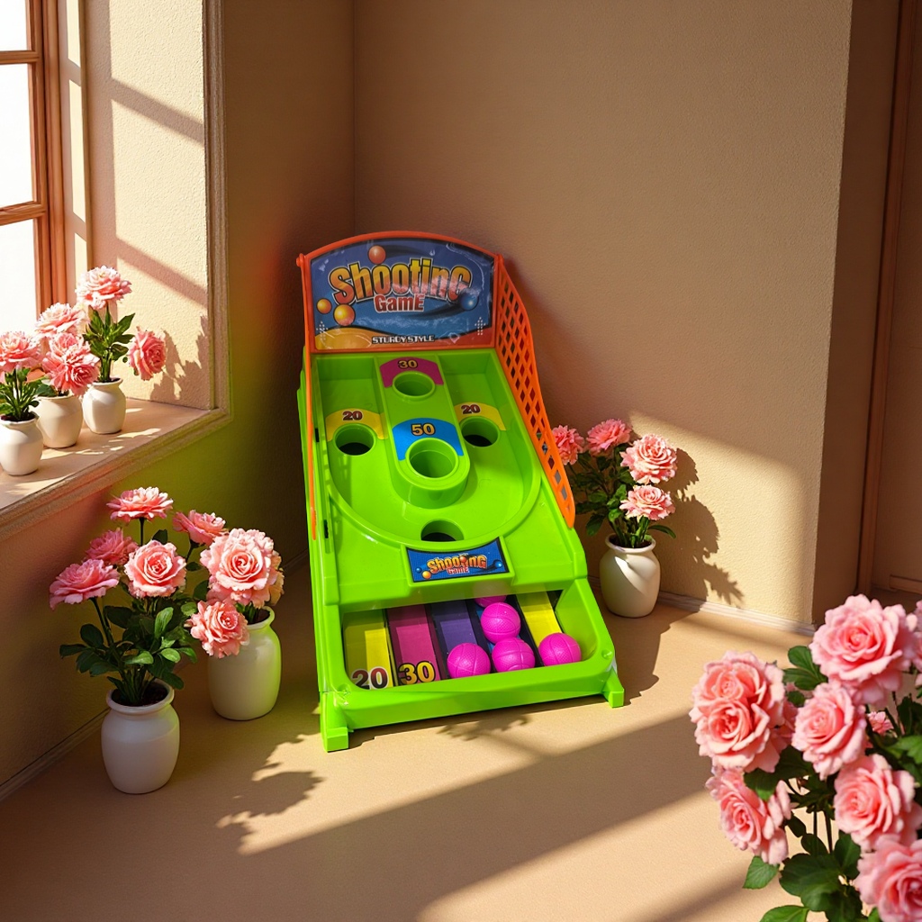 Shooting Game桌面弹射得分玩具鲜绿色配粉色小球黄色弹射装置休闲解压亲子互动单双人竞技