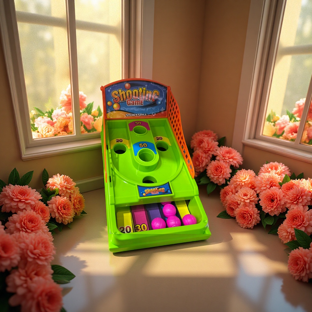 Shooting Game桌面弹射得分玩具鲜绿色配粉色小球黄色弹射装置休闲解压亲子互动单双人竞技细节图