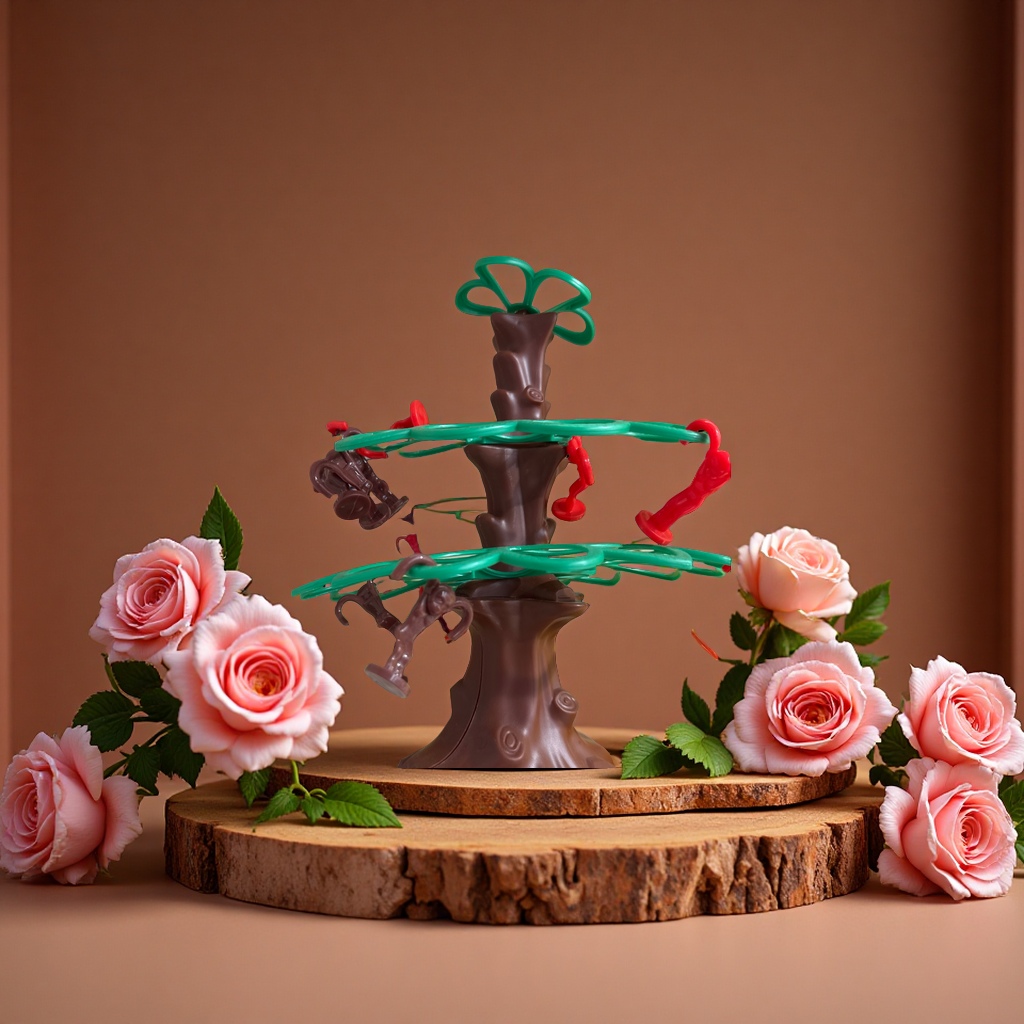 Monkey Activate猴子挂树桌游棕色树桩绿色环弹射模型家庭休闲竞技趣味手眼协调玩具