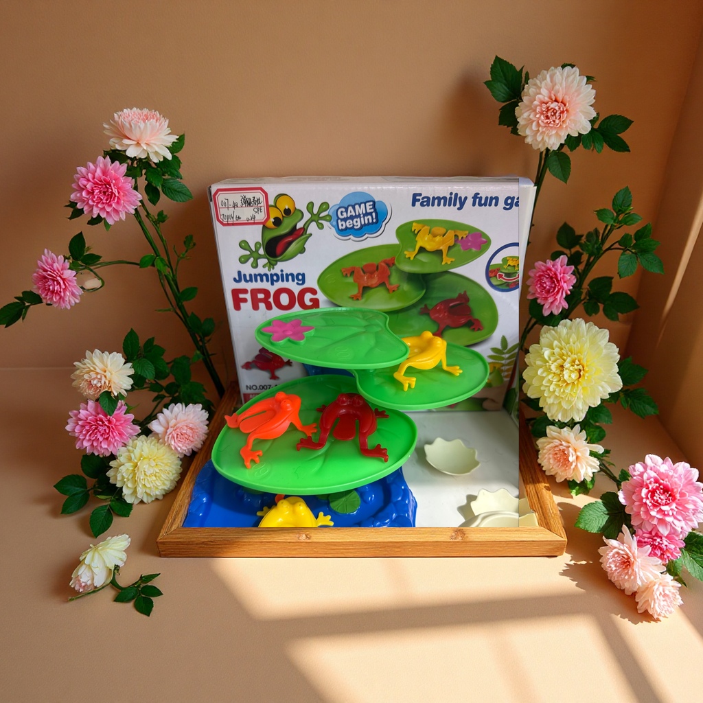 Jumping FROG青蛙跳桌游荷叶场景多色青蛙模型家庭趣味互动策略游戏休闲娱乐亲子玩具