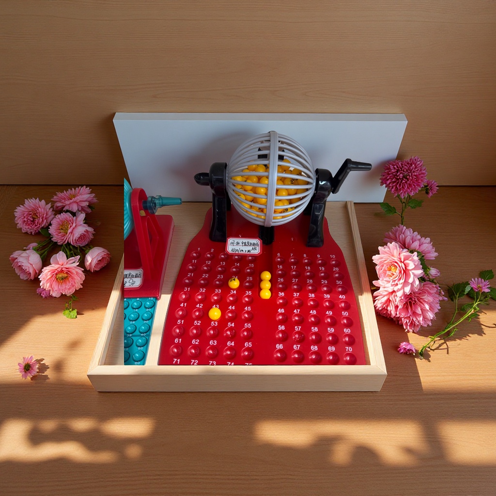The lottery number board game includes a ball-shaking device and panels numbered 1 to 90 for casual interactive family gatherings and fun toys for multiple people Specification image