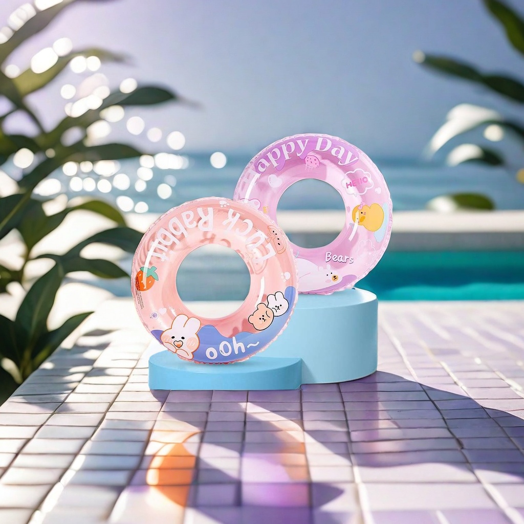 透明卡通印花充气泳圈