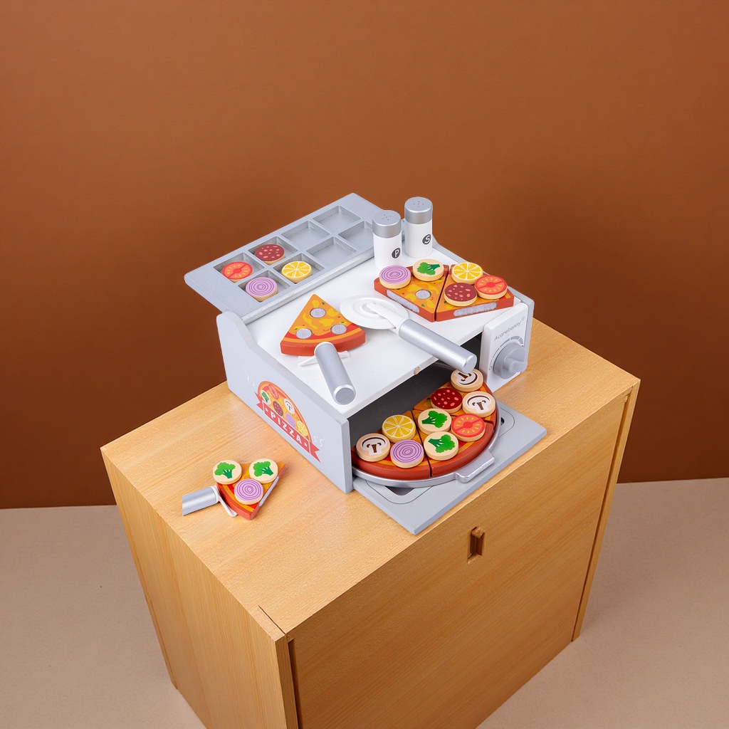 儿童仿真木质披萨烤箱切切乐厨房过家家益智玩具3-6岁模型仿真果蔬食物