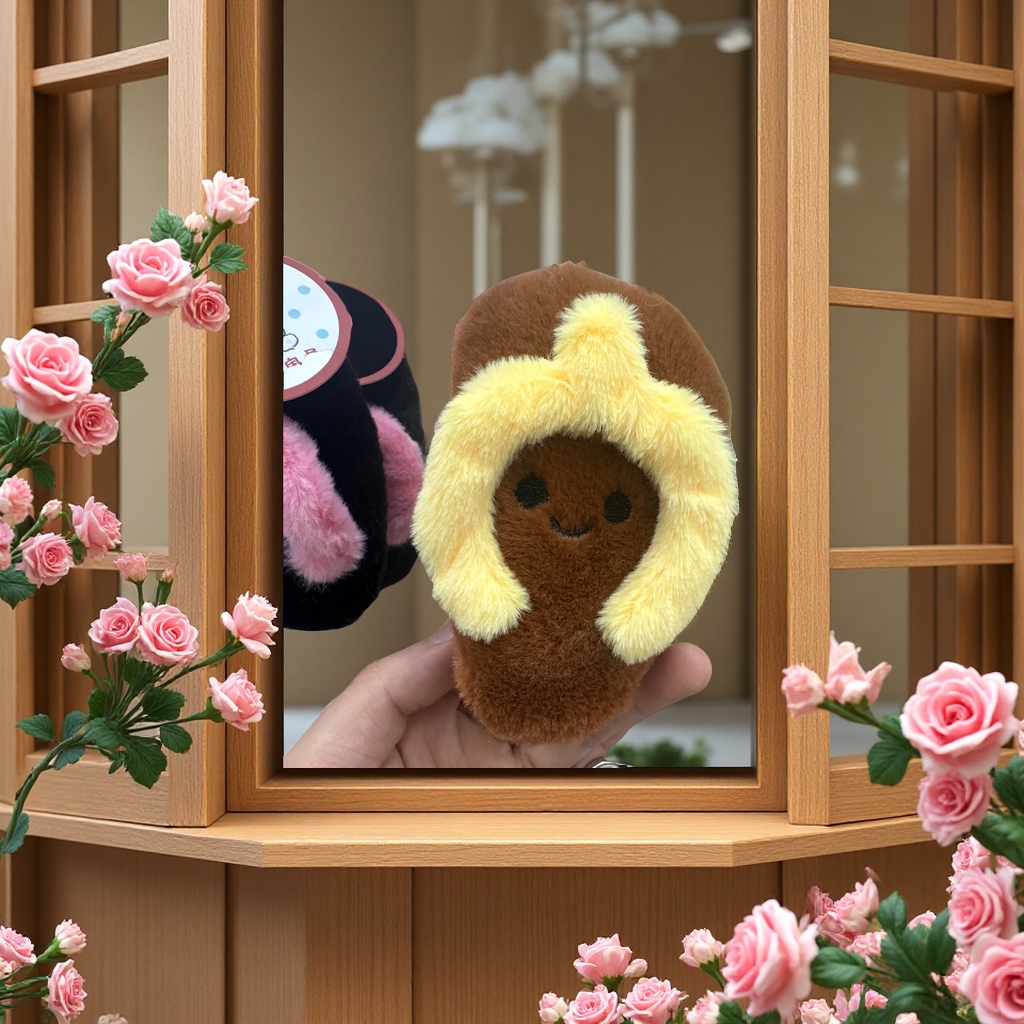 毛绒拖鞋钥匙扣可爱卡通软萌钥匙链家居装饰礼品赠品