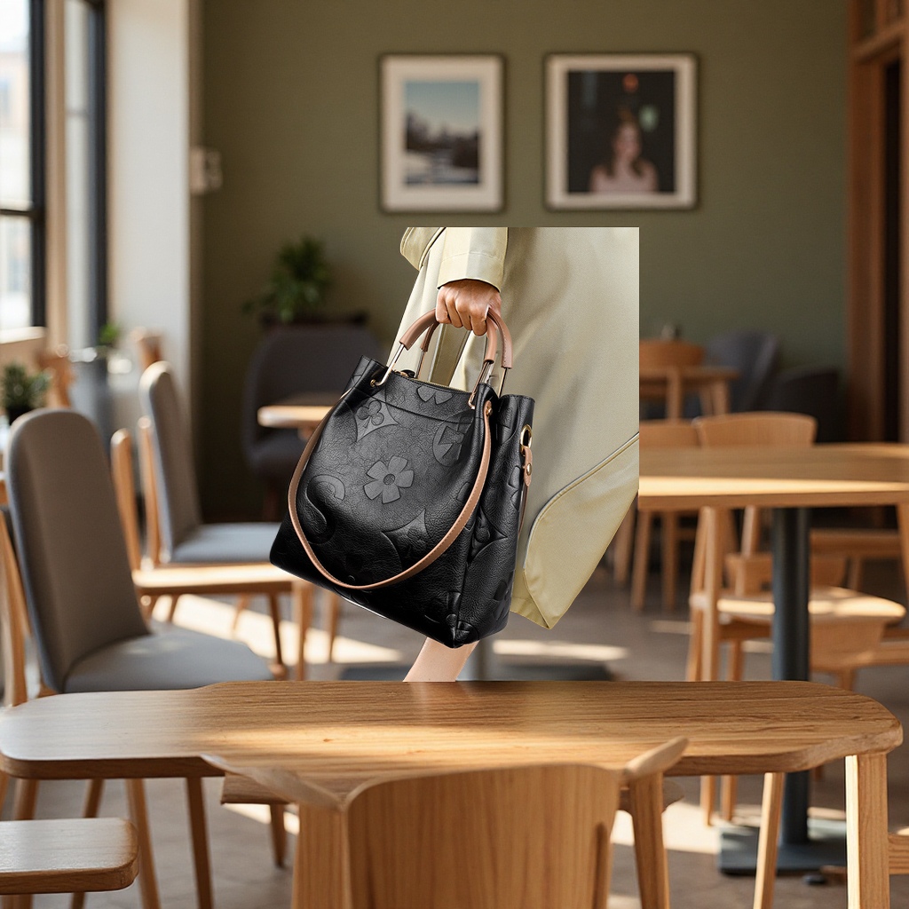 跨境新款女包大容量托特包时尚压花手提包通勤子母水桶包箱包皮具男士包袋