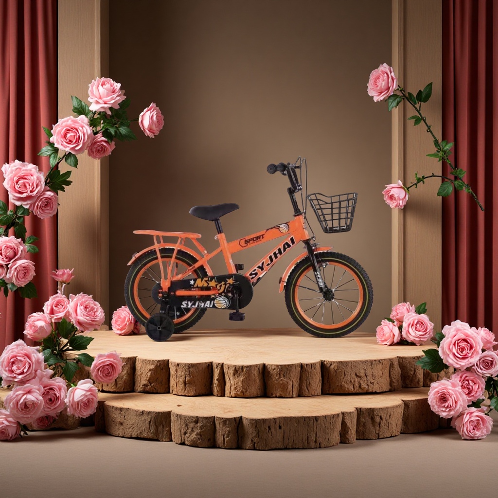 橘色儿童自行车宝宝童车幼儿车带辅助轮适合学步小孩玩具车