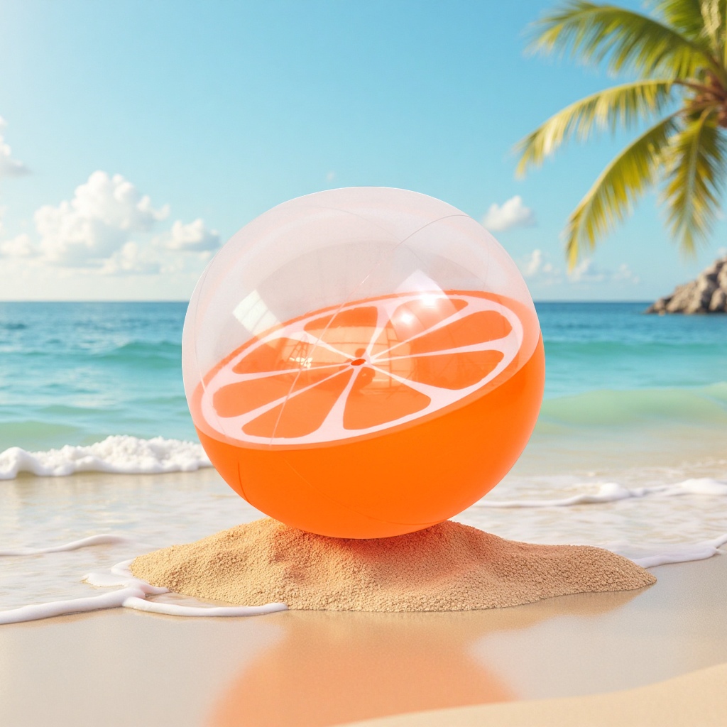 Customized lemon beach balls for foreign trade, 3D PVC inflatable orange fruit balls, transparent orange toys for leisure and entertainment full figure