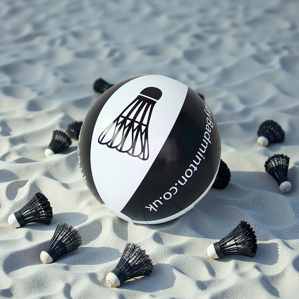 Customized white LOGO advertising inflatable balls, sports gifts, beach badminton and tennis supplies, outdoor activities, black badminton balls Specification drawing