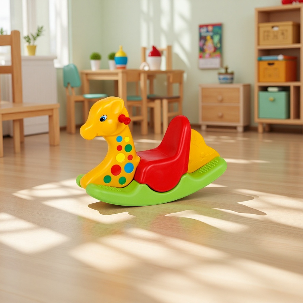Thickened and widened three-color rocking horse children's plastic kindergarten toys, little elephant style baby rocking horse, infant wooden horse children's toys Specification image