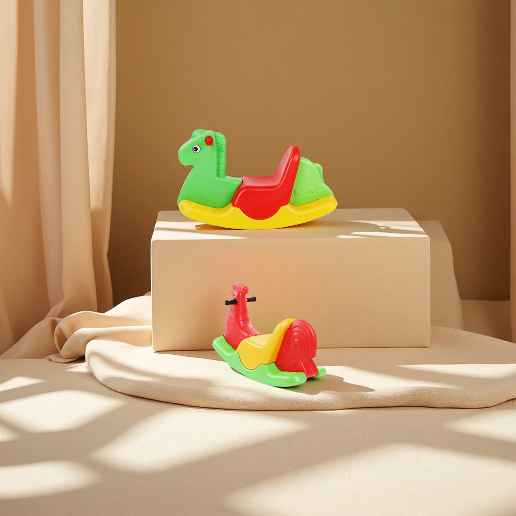 Thickened and widened three-color rocking horse children's plastic kindergarten toys, little elephant style baby rocking horse, infant wooden horse children's toys Item Picture