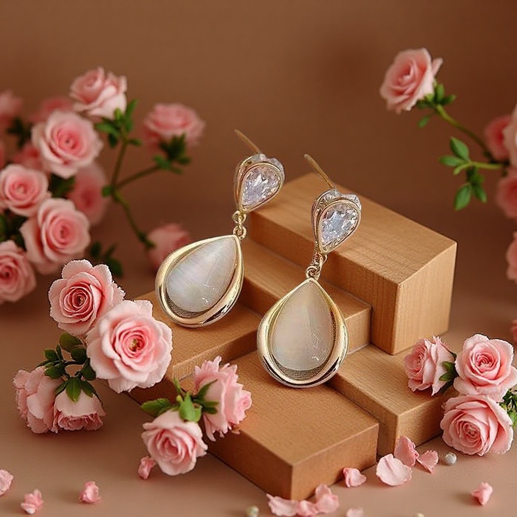 水滴猫眼耳环时尚简约气质百搭耳饰女潮流个性耳坠配饰礼物