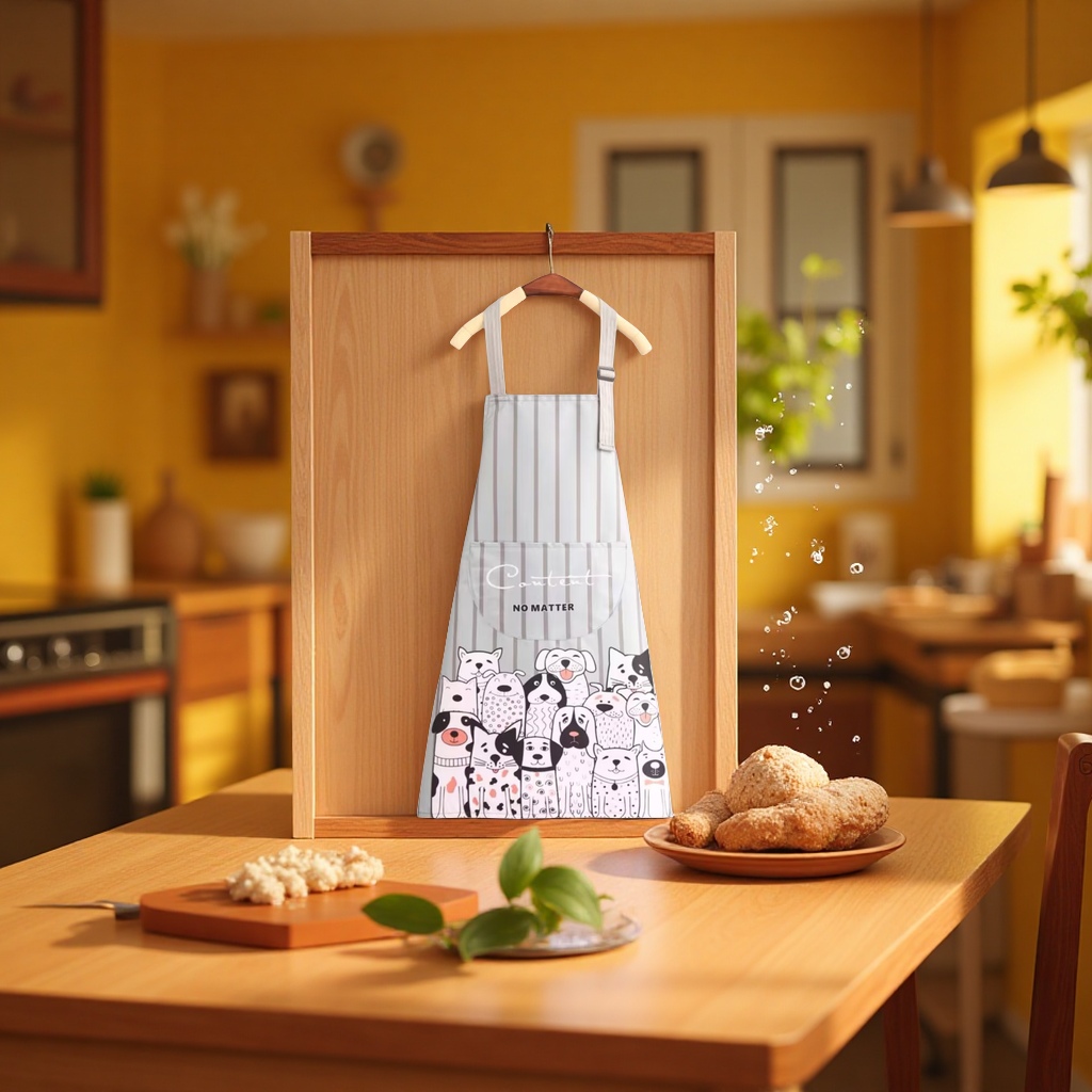 Multi-functional kitchen apron with heat transfer printing, creative anti-stain and durable daily necessities, practical kitchenware