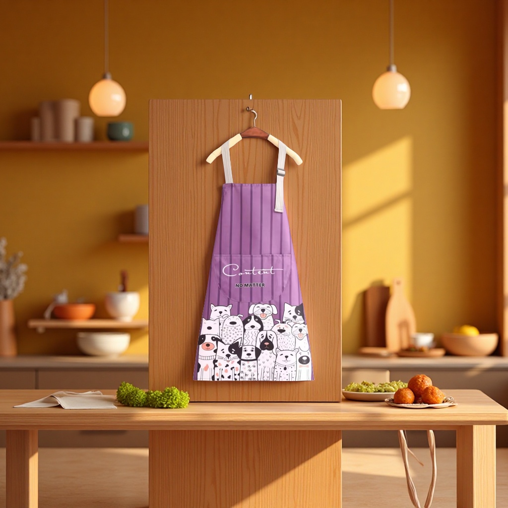 Multi-functional kitchen apron with heat transfer printing, creative anti-stain and durable daily necessities, practical kitchenware details Picture