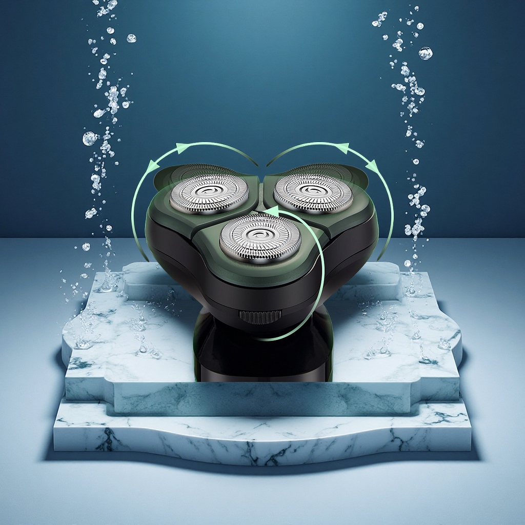 Men's Cross-Border Multi-Functional Rechargeable Three-Blade Electric Shaver, Full-Body Washable Portable Wholesale Household Personal Care Appliance Application Scenario