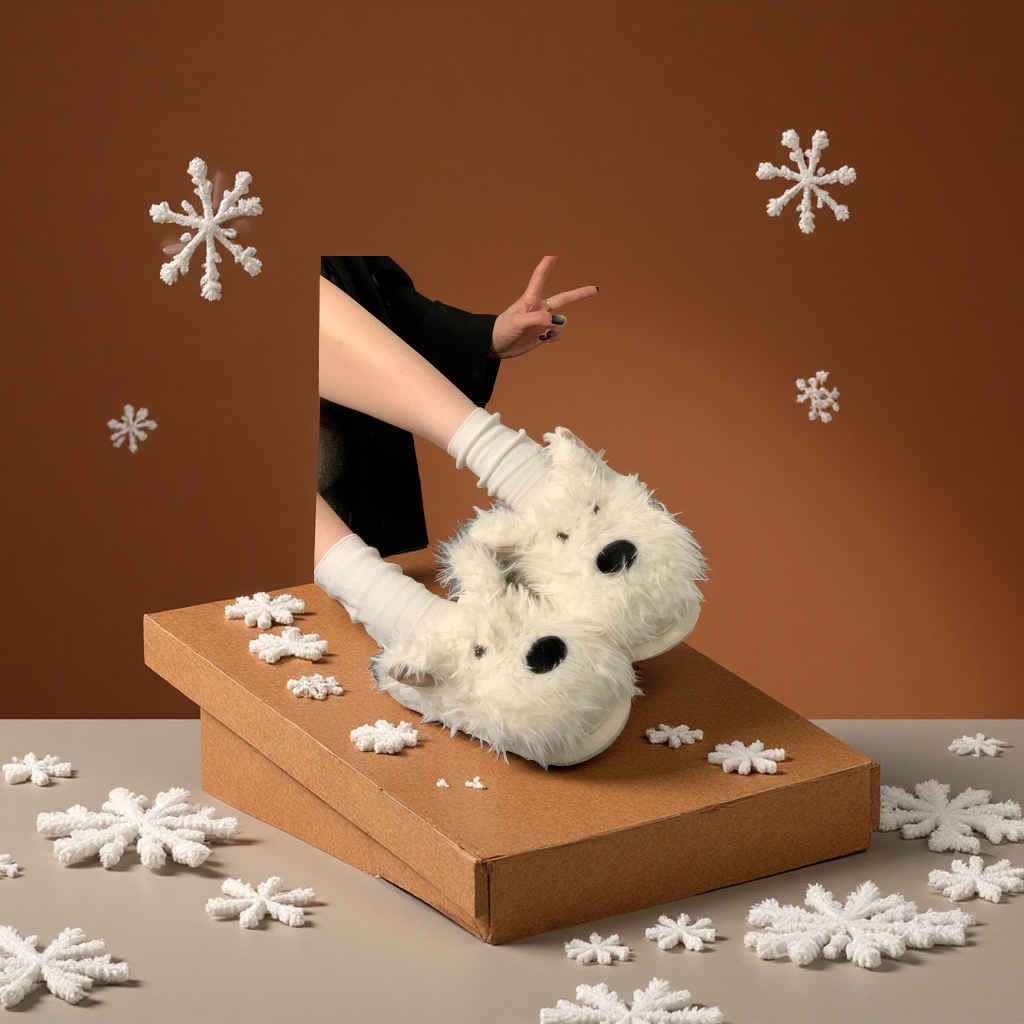 潦草小狗毛毛拖鞋女秋冬厚底增高保暖包头外穿2025新款毛绒