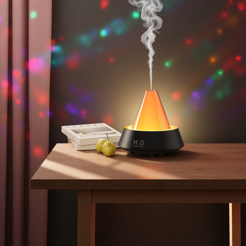 跨境亚马逊仿真七彩霞光香薰机家用桌面卧室超声波静音加湿器生活电器