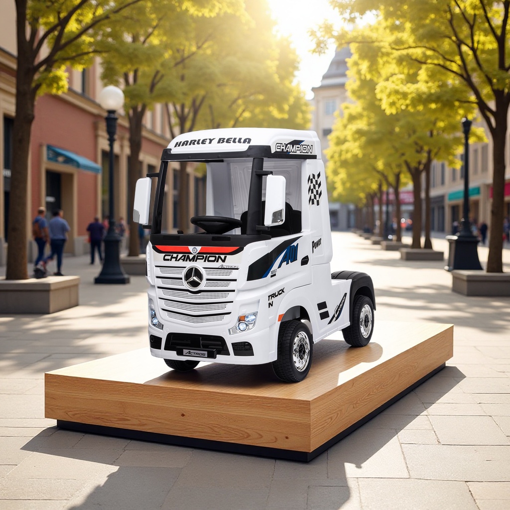 广场奔驰卡车儿童电动车货车四轮遥控宝宝小孩拖头车可坐人模型玩具