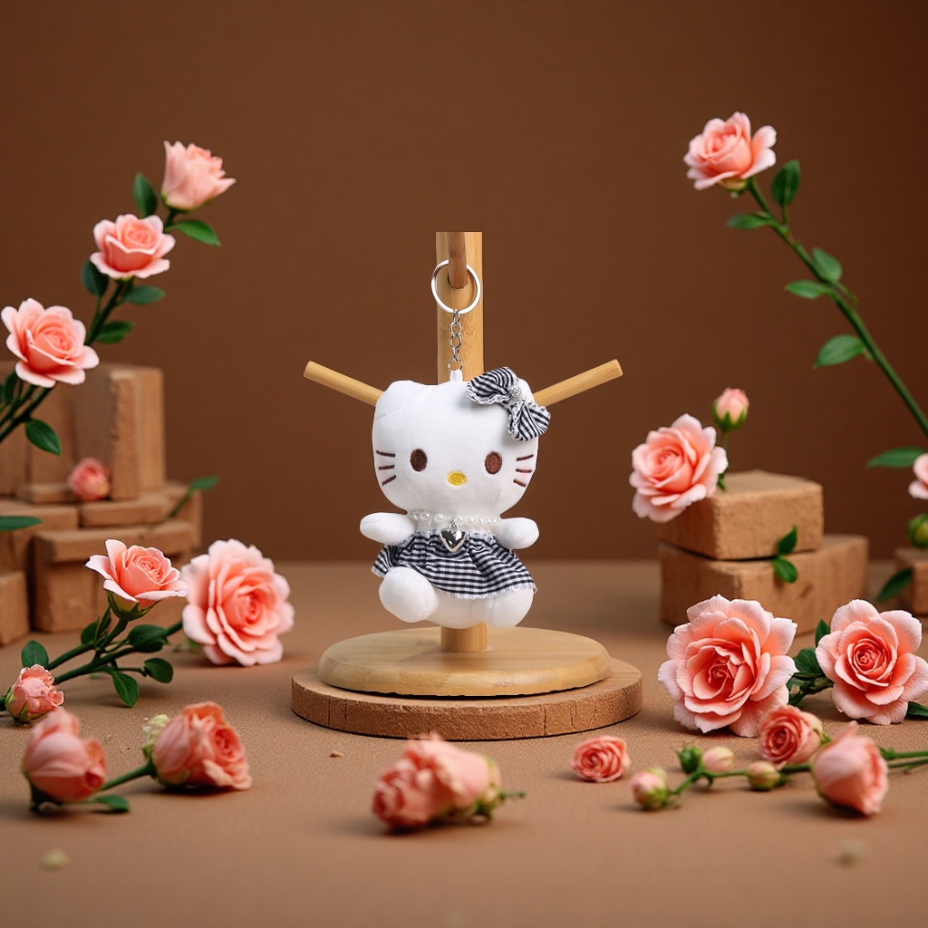 凯特猫格子裙毛绒挂件13CM多色款黑红绿粉桔紫可爱布艺装饰礼物