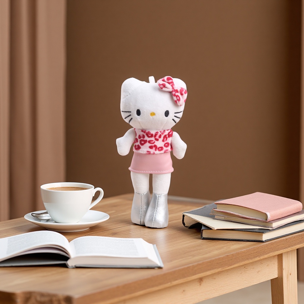 凯特猫长腿毛绒玩具裙子粉黑棕色18CM可爱萌趣儿童节礼物