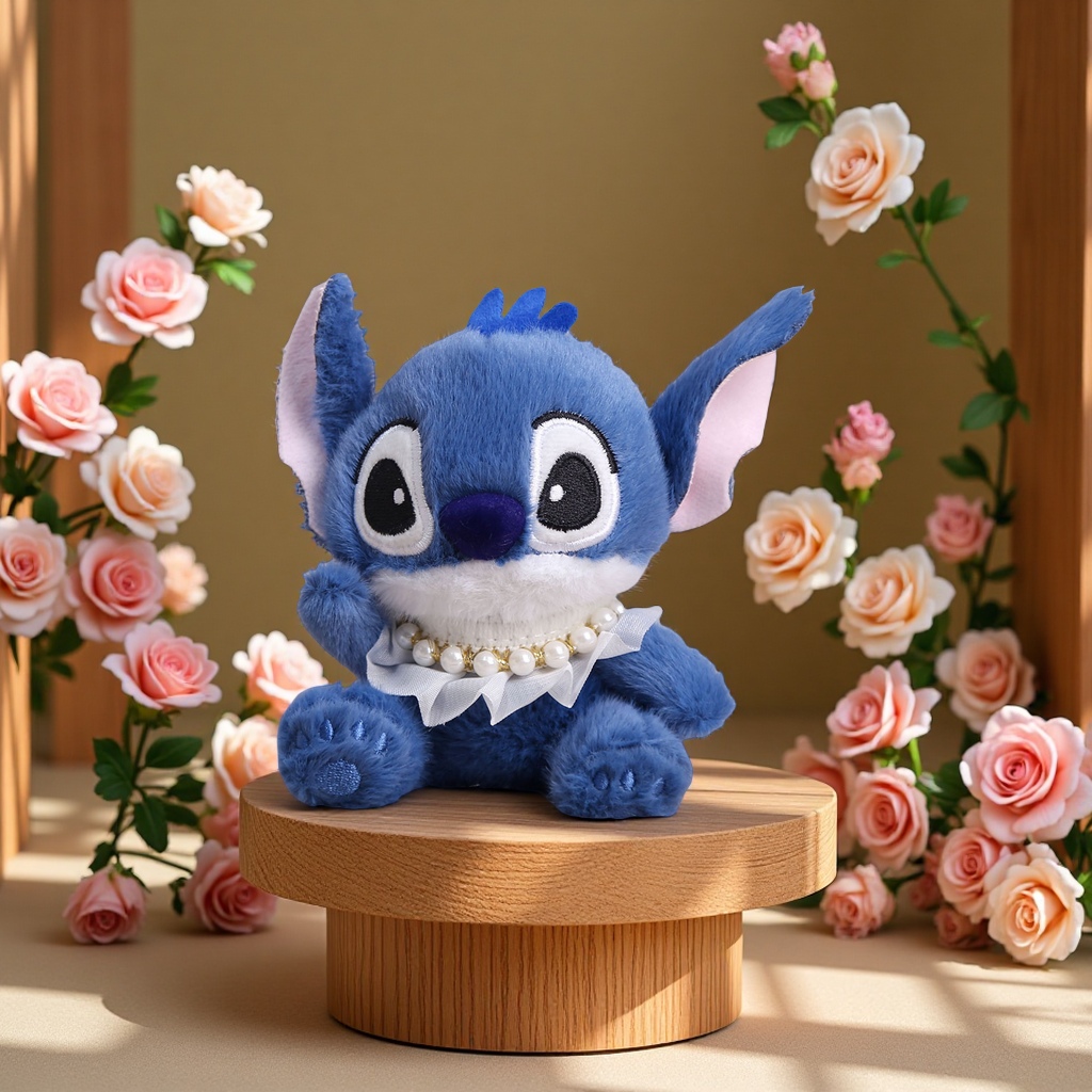 史迪仔珍珠项链蓝色浅蓝色12CM毛绒玩具饰品儿童礼物可爱卡通配饰