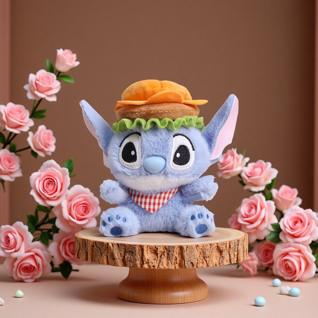 史迪仔顶汉堡毛绒玩具粉色蓝色浅蓝色12cm可爱抱枕布娃娃礼物