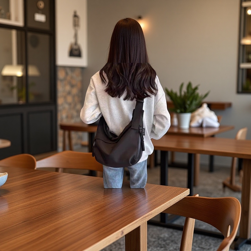 斜挎包女包简约时尚大容量轻便学生单肩健身包百搭跨境饺子包