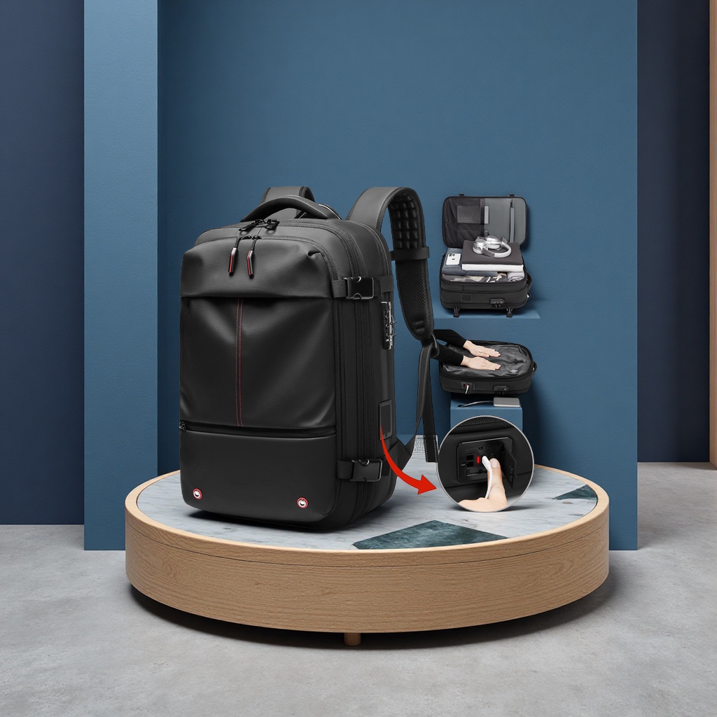 跨境新品一键抽真空压缩背包男士商务休闲旅行双肩包高级感电脑包