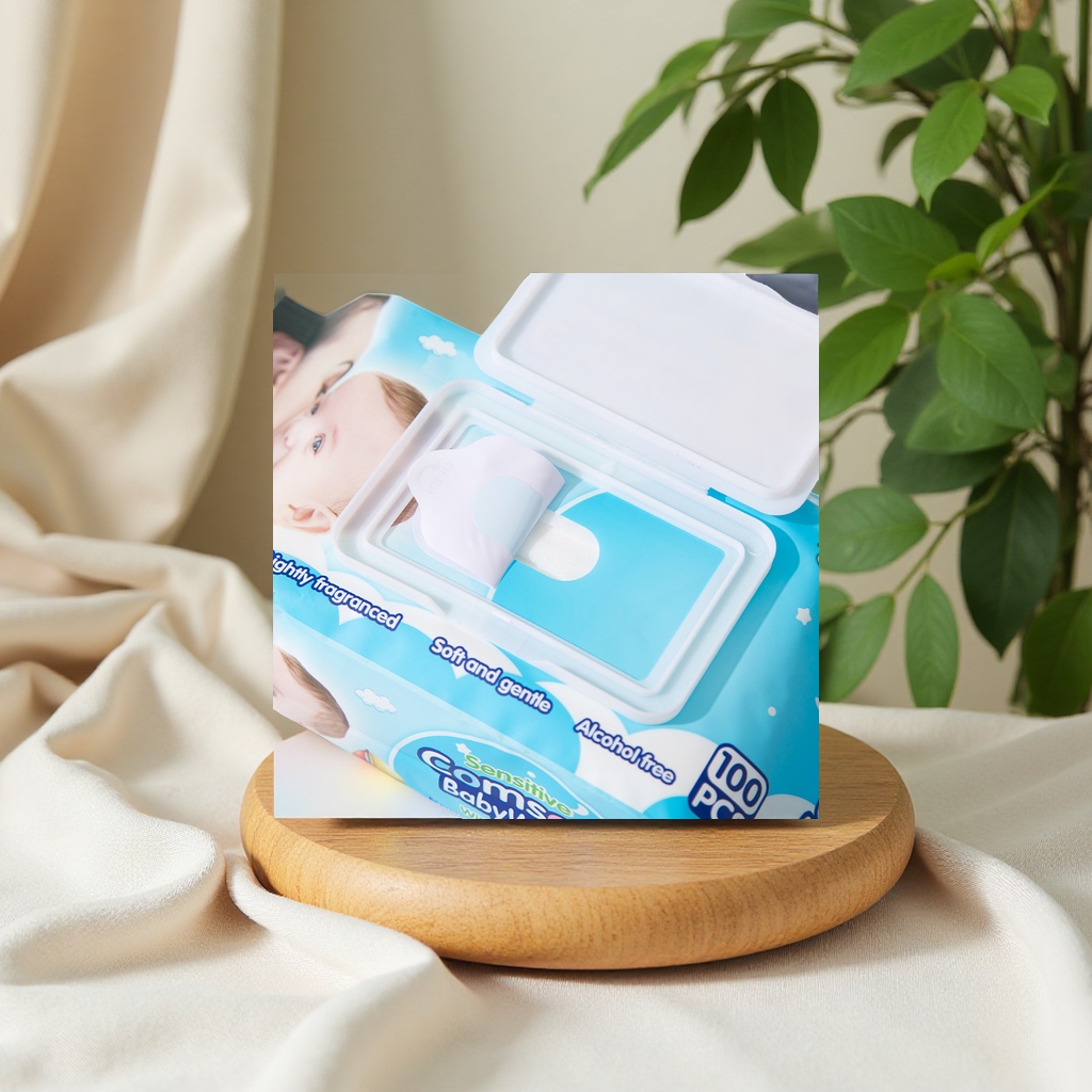 匡舒COMSOFT新生婴儿手口湿巾宝宝湿纸巾带盖100抽批发婴童用品白底实物图