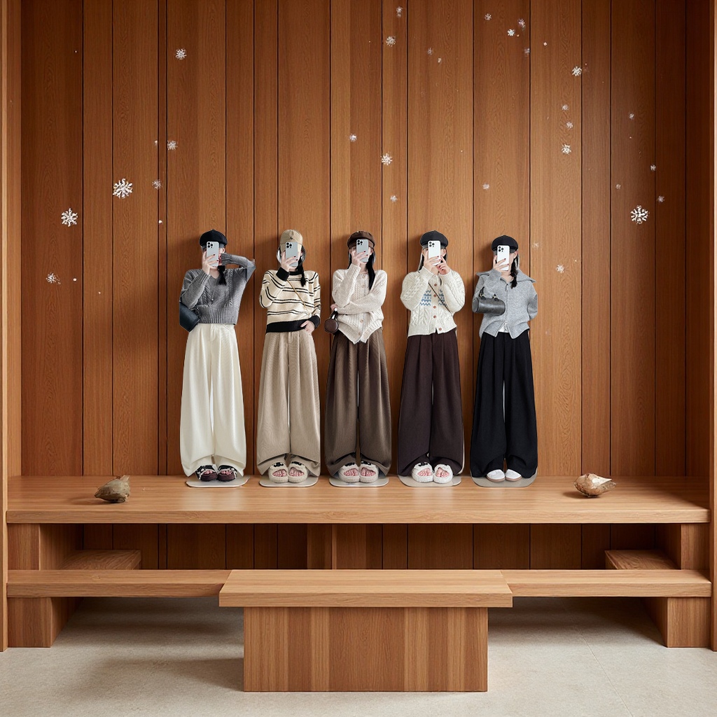 New corduroy suit pants for women in autumn and winter: high-waisted, slimming, casual, loose, straight-leg, fleece, petite wide-leg pants details Picture