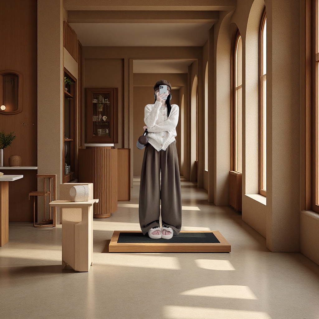 New corduroy suit pants for women in autumn and winter: high-waisted, slimming, casual, loose, straight-leg, fleece, petite wide-leg pants Item Picture