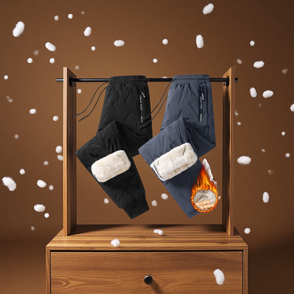 Men's foreign trade lambskin thickened loose casual sports trousers, warm straight-leg large-sized cotton trousers