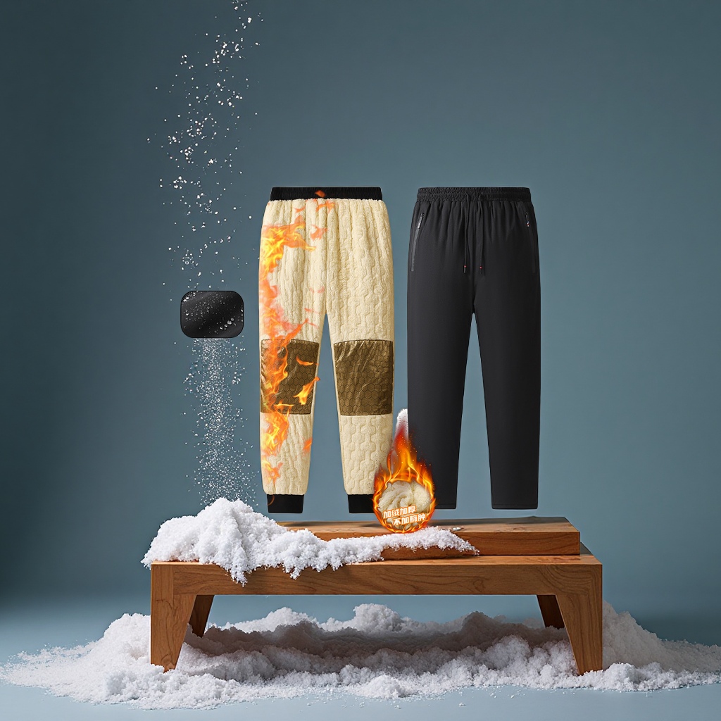 Men's foreign trade lambskin thickened loose casual sports trousers, warm straight-leg large-sized cotton trousers details Picture