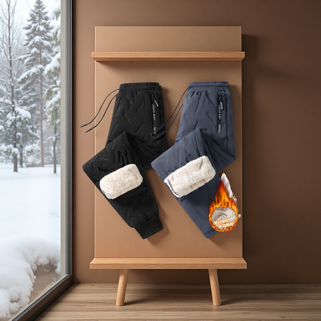 Men's lambskin long pants for foreign trade, thickened with fleece, loose, casual, sporty, straight-leg, warm, large-sized cotton pants