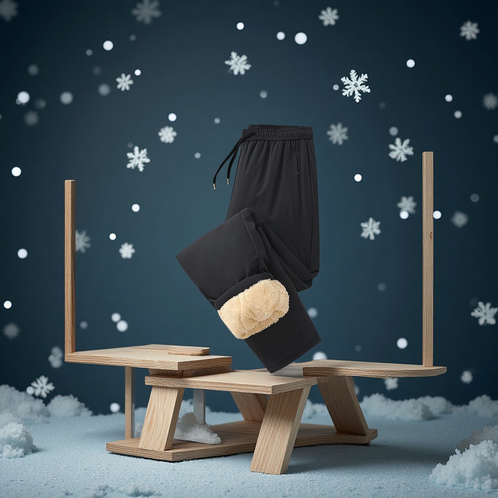 Men's lambskin long pants for foreign trade, thickened with fleece, loose, casual, sporty, straight-leg, warm, large-sized cotton pants Specification image